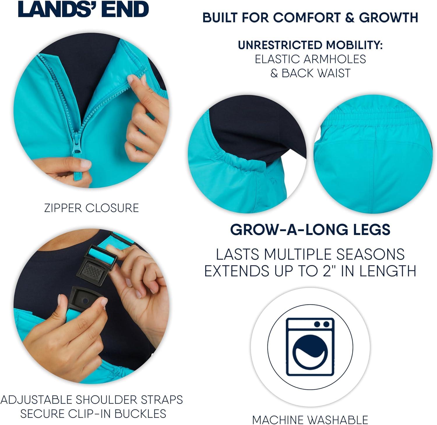 imageLands End Unisex Kids Squall Waterproof Adjustable Insulated Iron Knee Snow Bib OverallsScuba Blue