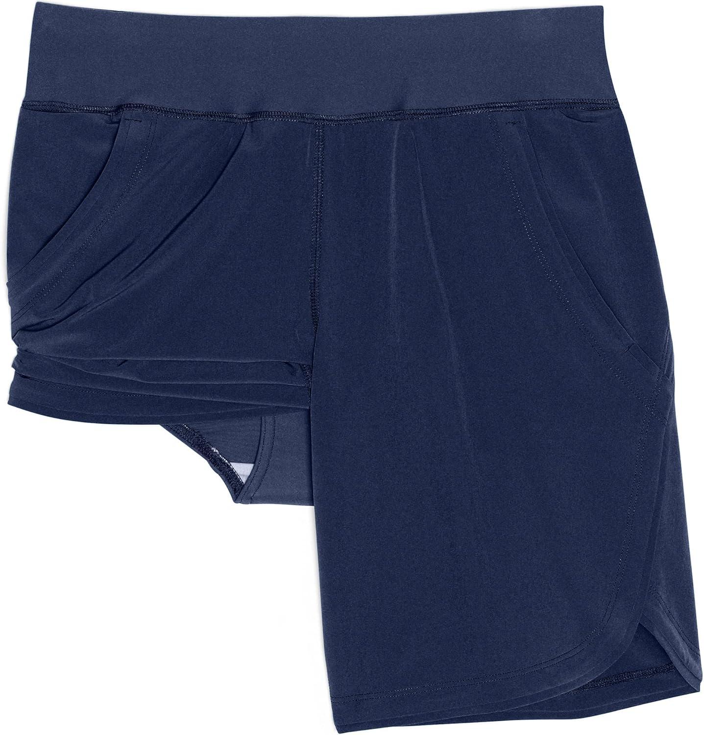 imageLands End Womens 9quot Quick Dry Elastic Waist Modest Board Shorts Swim Coverup Shorts with PantyDeep Sea Navy