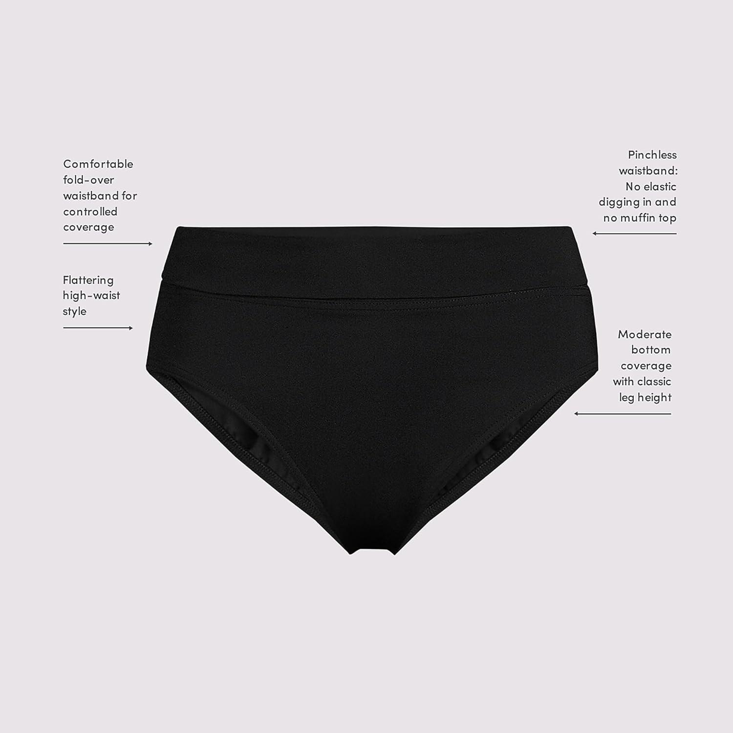 imageLands End Womens Chlorine Resistant Pinchless High Waisted Bikini BottomsBlack