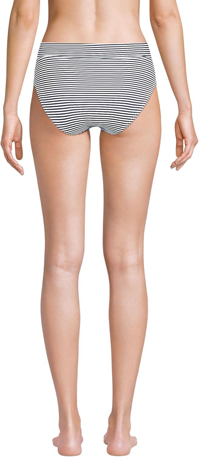 imageLands End Womens Chlorine Resistant Pinchless High Waisted Bikini BottomsDeep Sea Navy Mini Stripe