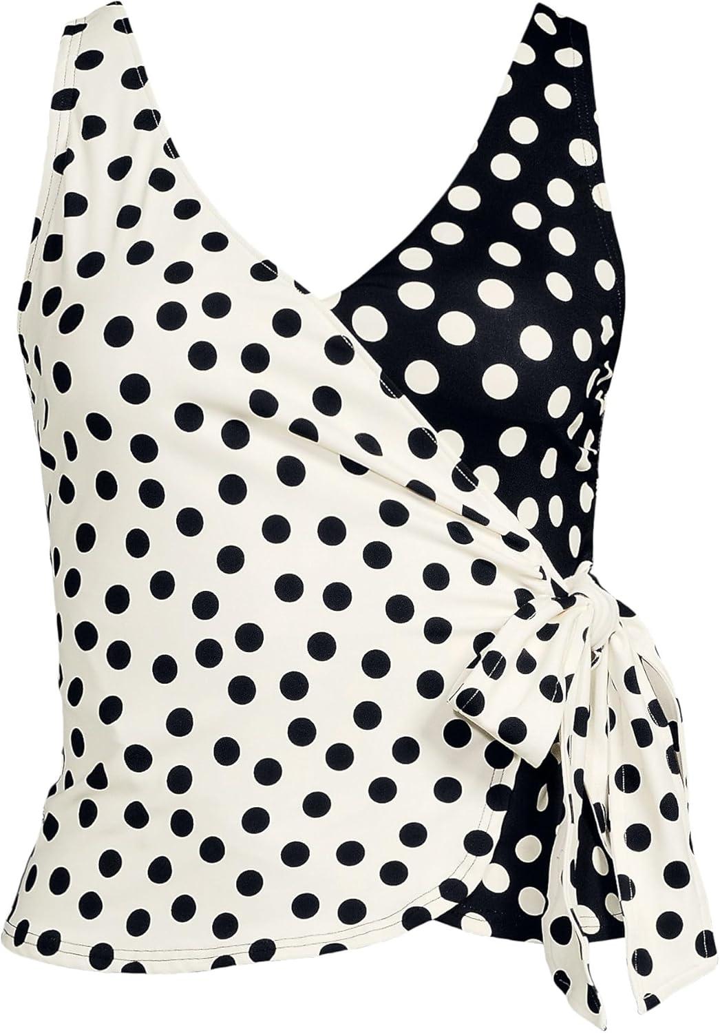imageLands End Womens DCup Side Tie Tankini TopBlackEgret Mixed Tossed Dots