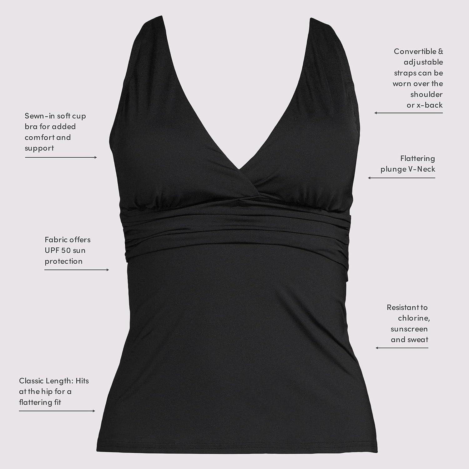 imageLands End Womens DCup VNeck Plunge X Back Tankini TopBlack