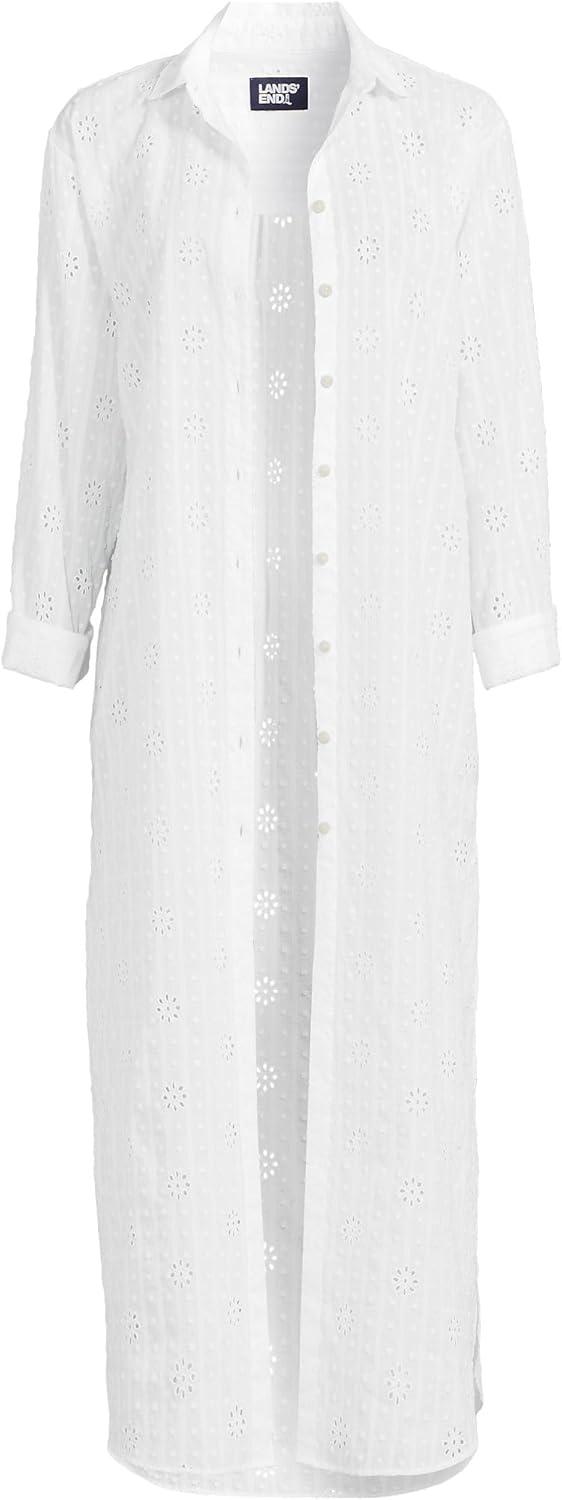 imageLands End Womens Eyelet Button Down Maxi Coverup DressWhite