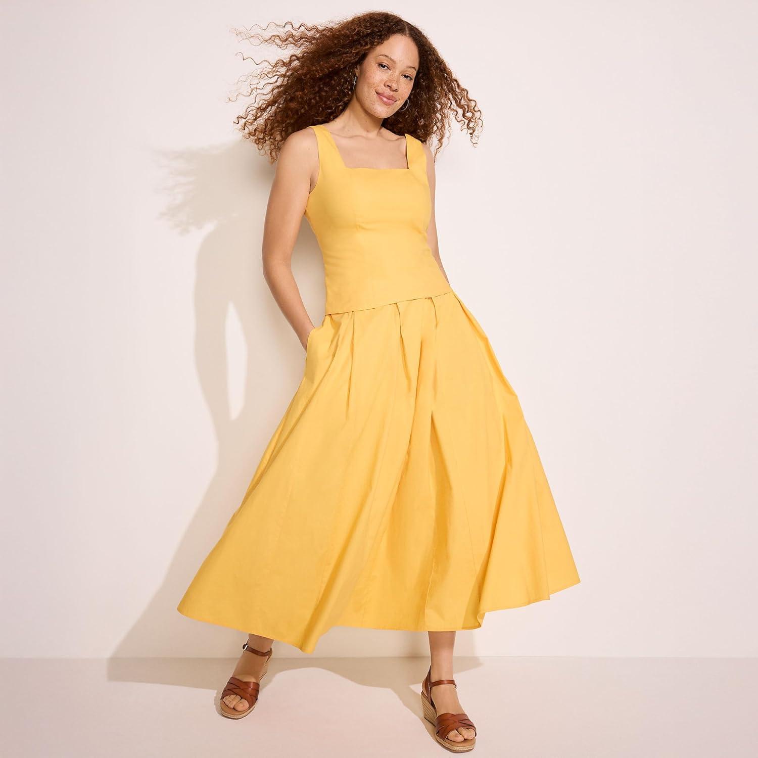 imageLands End Womens Poplin Godet Maxi SkirtSunkissed Yellow