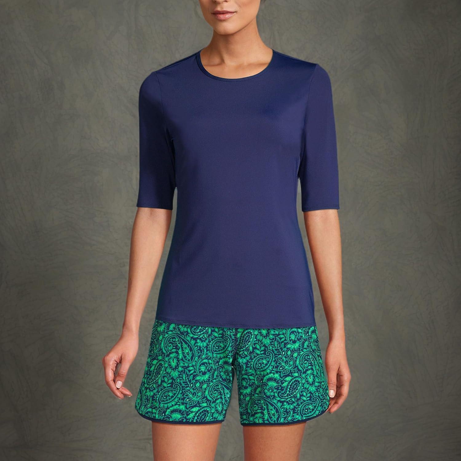 imageLands End Womens Sunshade UPF 50 Elbow Sleeve Relaxed Rash GuardDeep Sea Navy