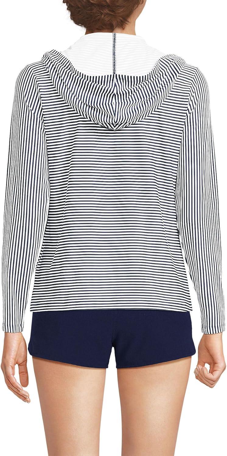 imageLands End Womens Sunshade UPF 50 Long Sleeve Hooded Full Zip Rash GuardDeep Sea Navy Mini Stripe