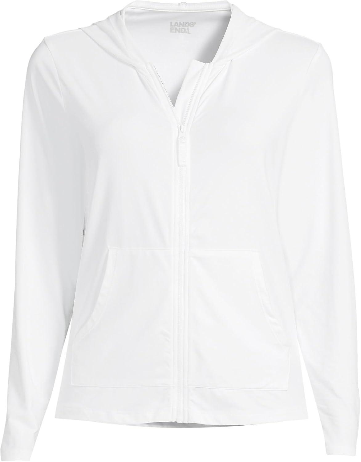 imageLands End Womens Sunshade UPF 50 Long Sleeve Hooded Full Zip Rash GuardWhite