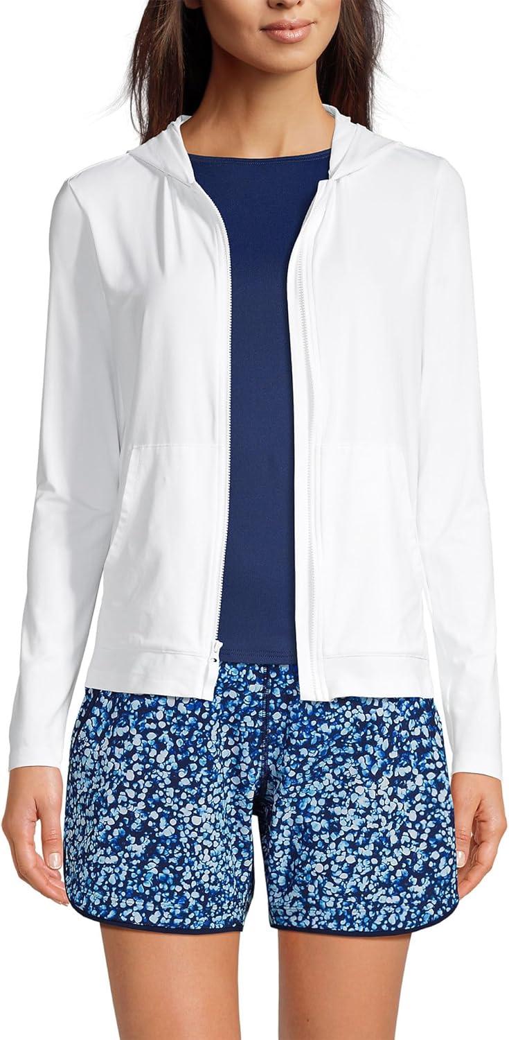 imageLands End Womens Sunshade UPF 50 Long Sleeve Hooded Full Zip Rash GuardWhite