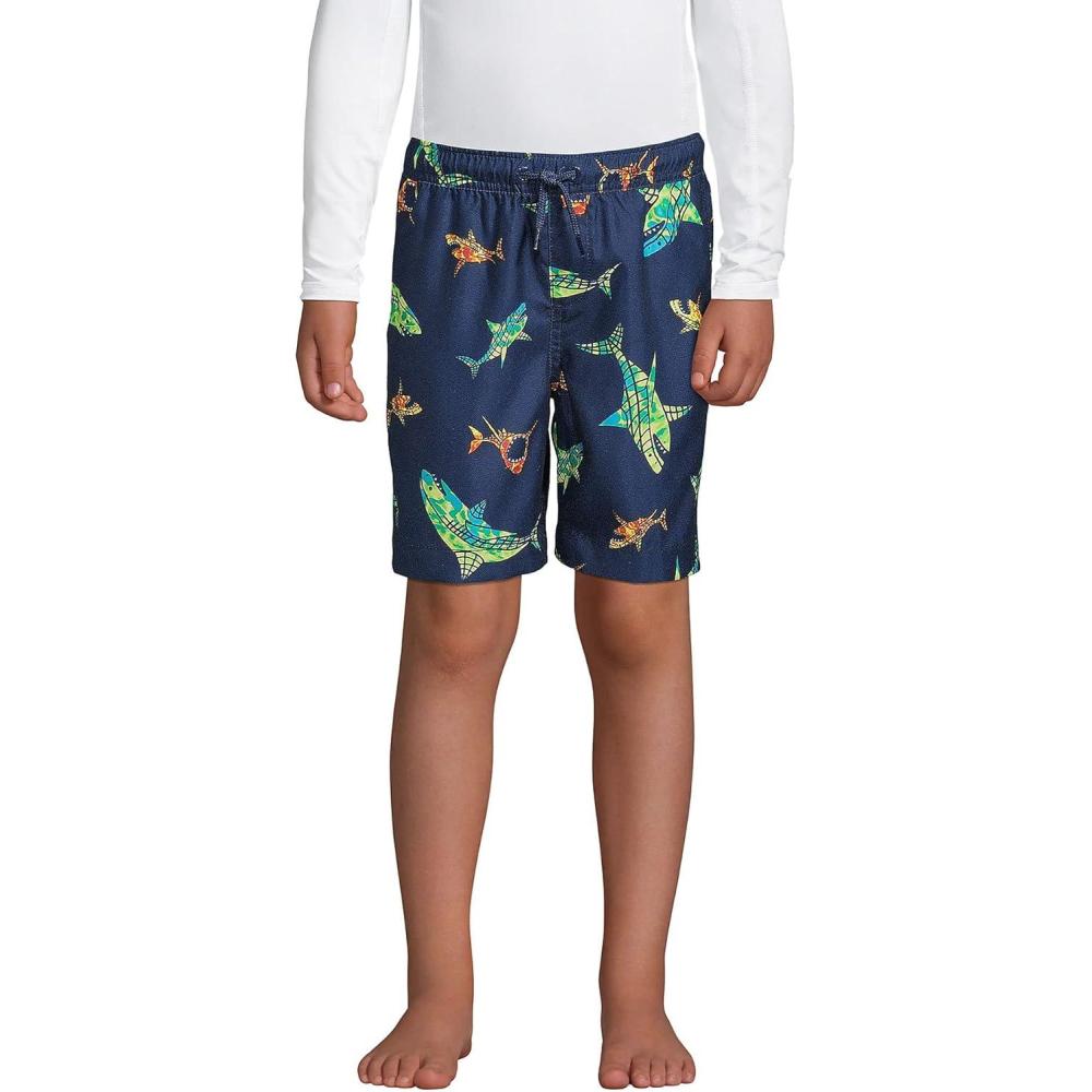 imageLands End B Swim Trunks Deep Sea Navy Tie Dye Sharks Kids Husky XXLarge