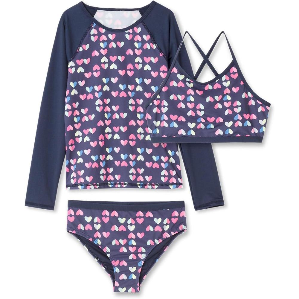 imageLands End Big Girls 3 Piece UPF 50 Sun Protection Rash Guard SetNavy Hearts