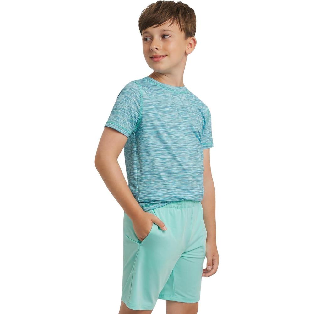 imageLands End Boys Active Adventure UPF 50 Short Sleeve TShirt ampamp Short Set SXLAqua Ice