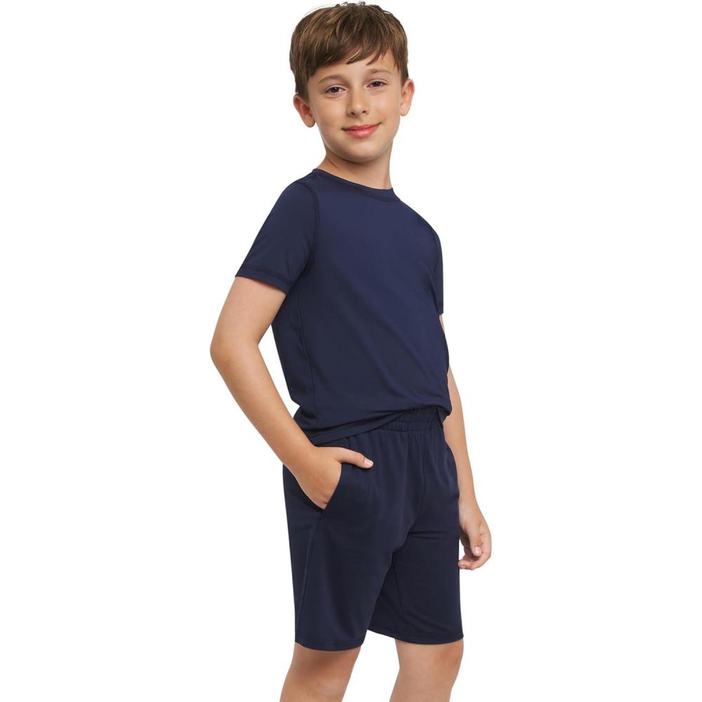 imageLands End Boys Active Adventure UPF 50 Short Sleeve TShirt ampamp Short Set SXLDeep Sea Navy