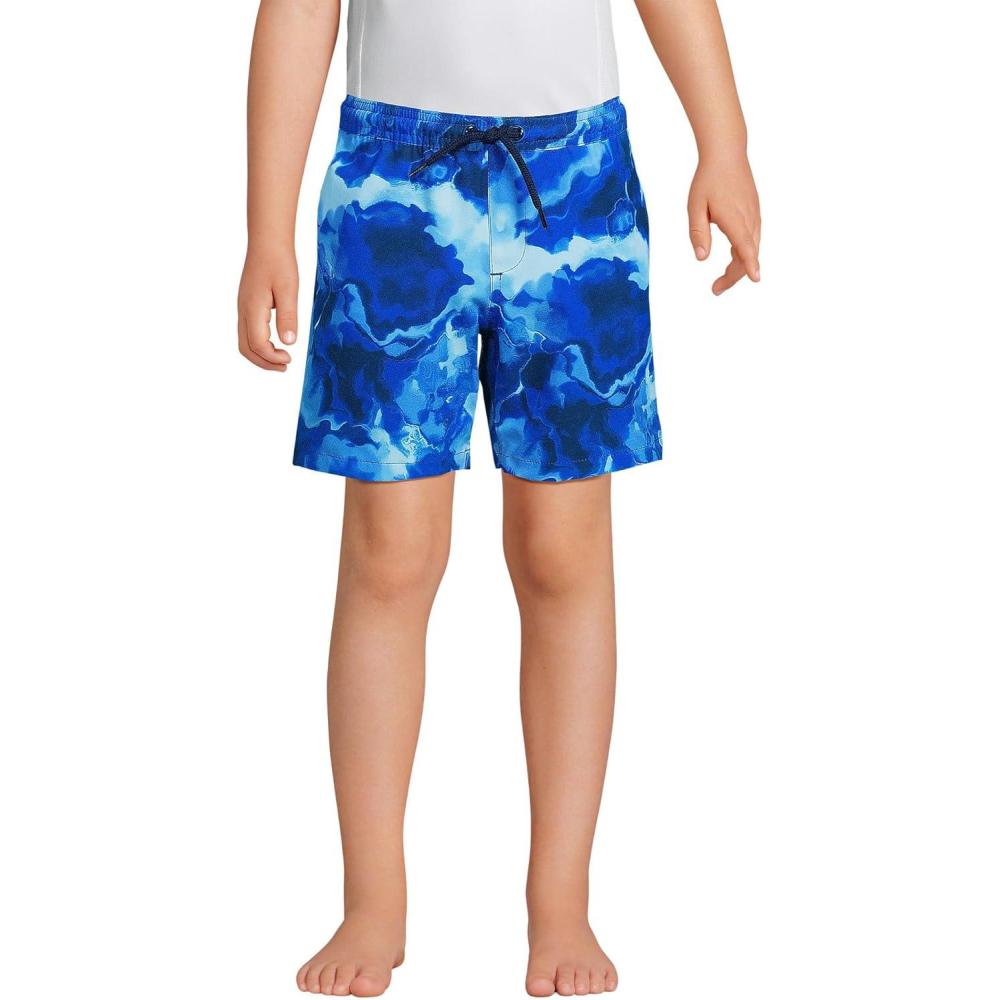 imageLands End Boys Active Stretch Quick Dry UPF 50 Swim TrunkElectric Blue Marble Tie Dye