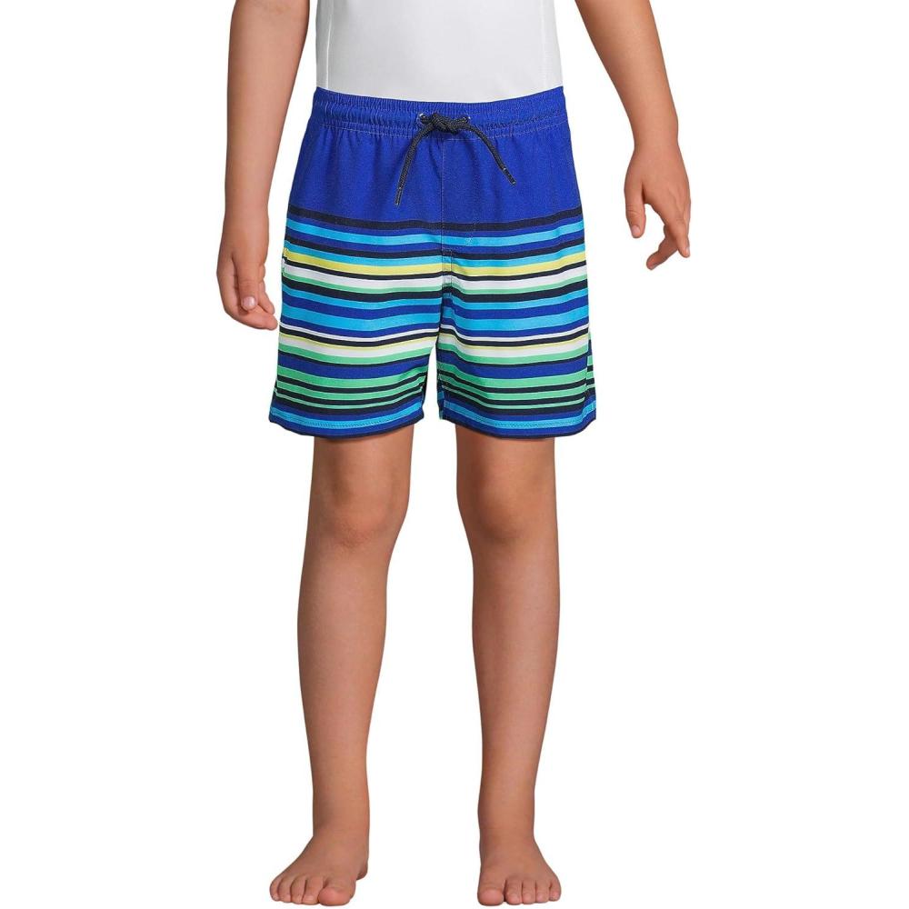 imageLands End Boys Active Stretch Quick Dry UPF 50 Swim TrunkElectric Blue Stripe