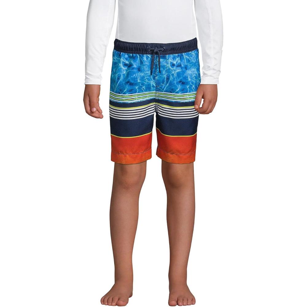 imageLands End Boys Active Stretch Quick Dry UPF 50 Swim TrunkMulti Mixed Stripe