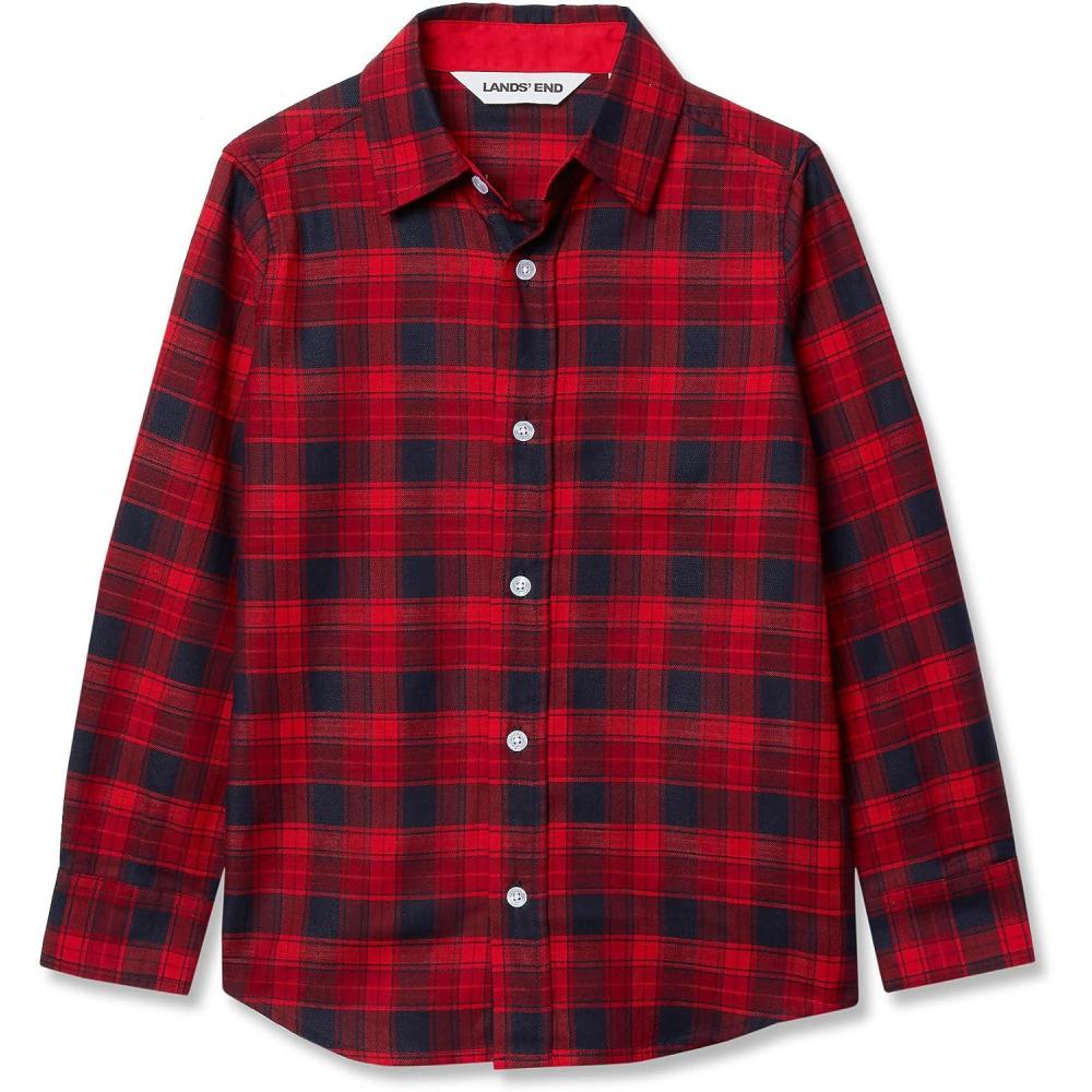 imageLands End Boys Button Down Poplin ShirtApple Red Plaid