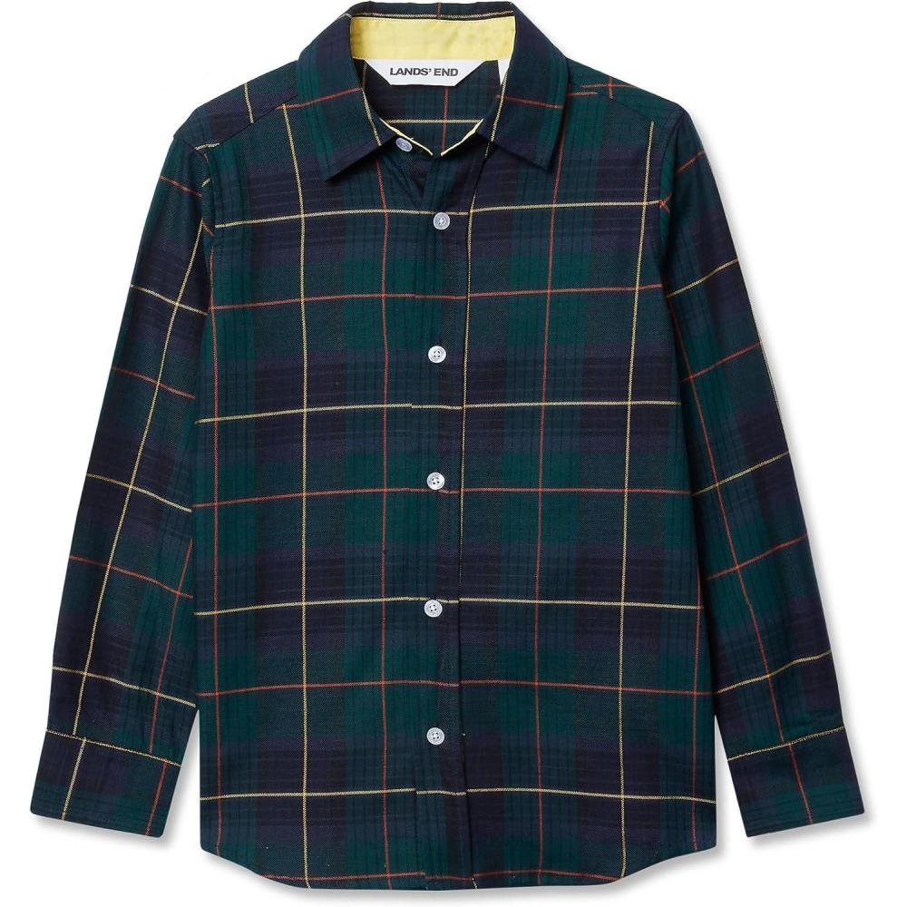 imageLands End Boys Button Down Poplin ShirtRain Forest Green Plaid