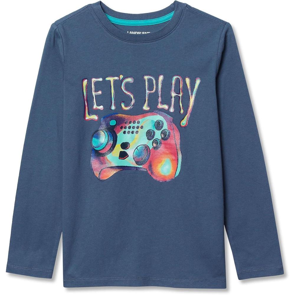 imageLands End Boys Graphic T ShirtBering Sea Blue Lets Play