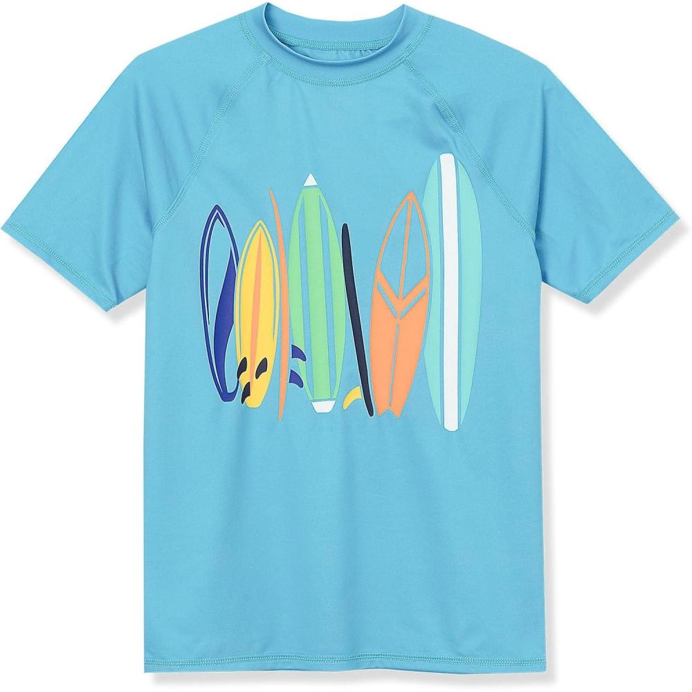 imageLands End Boys Husky Short Sleeve UPF 50 Sun Protection Rash GuardMalibu Blue Surf