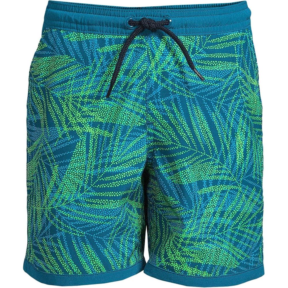 imageLands End Boys Hydroliner Quick Dry UPF 50 Swim TrunkParadise Teal Stipple Palm