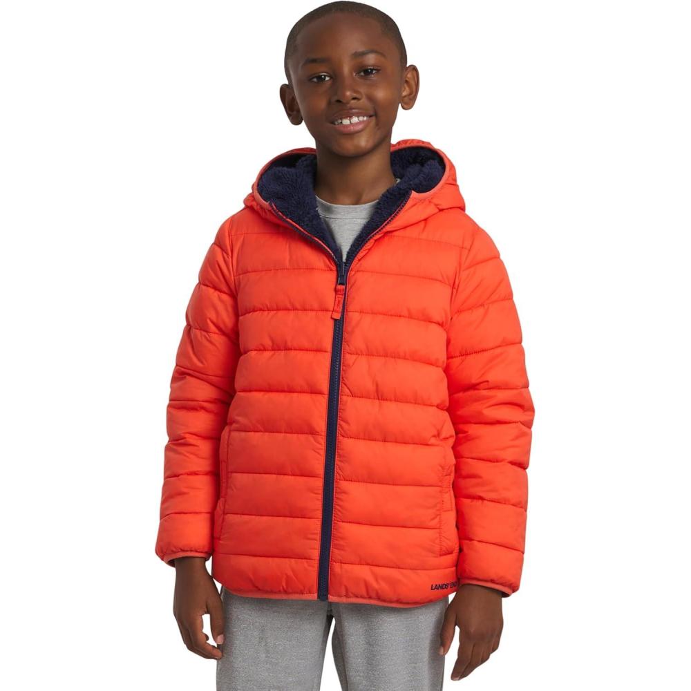 imageLands End Boys Reversible Faux Sherpa Lined Insulated Puffer JacketHot Coral