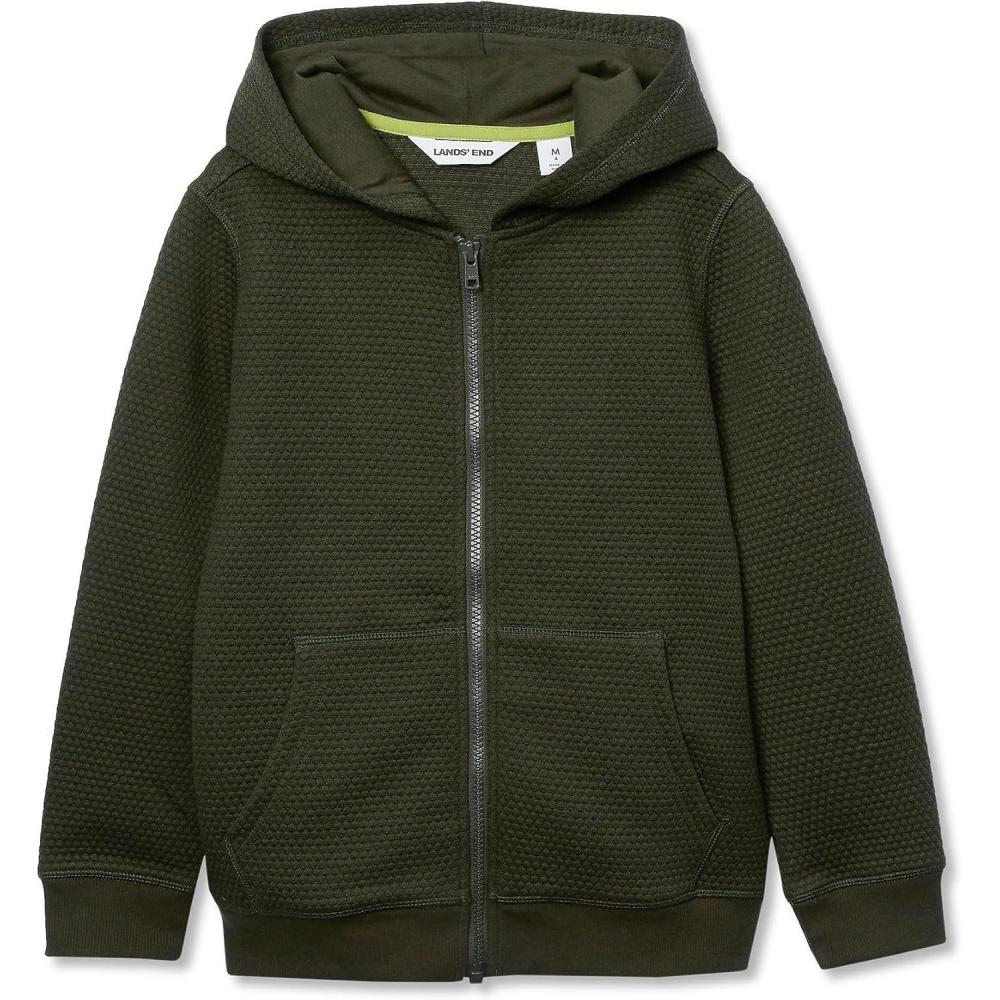 imageLands End Boys Texture Knit Zip Up HoodieMidnight Olive