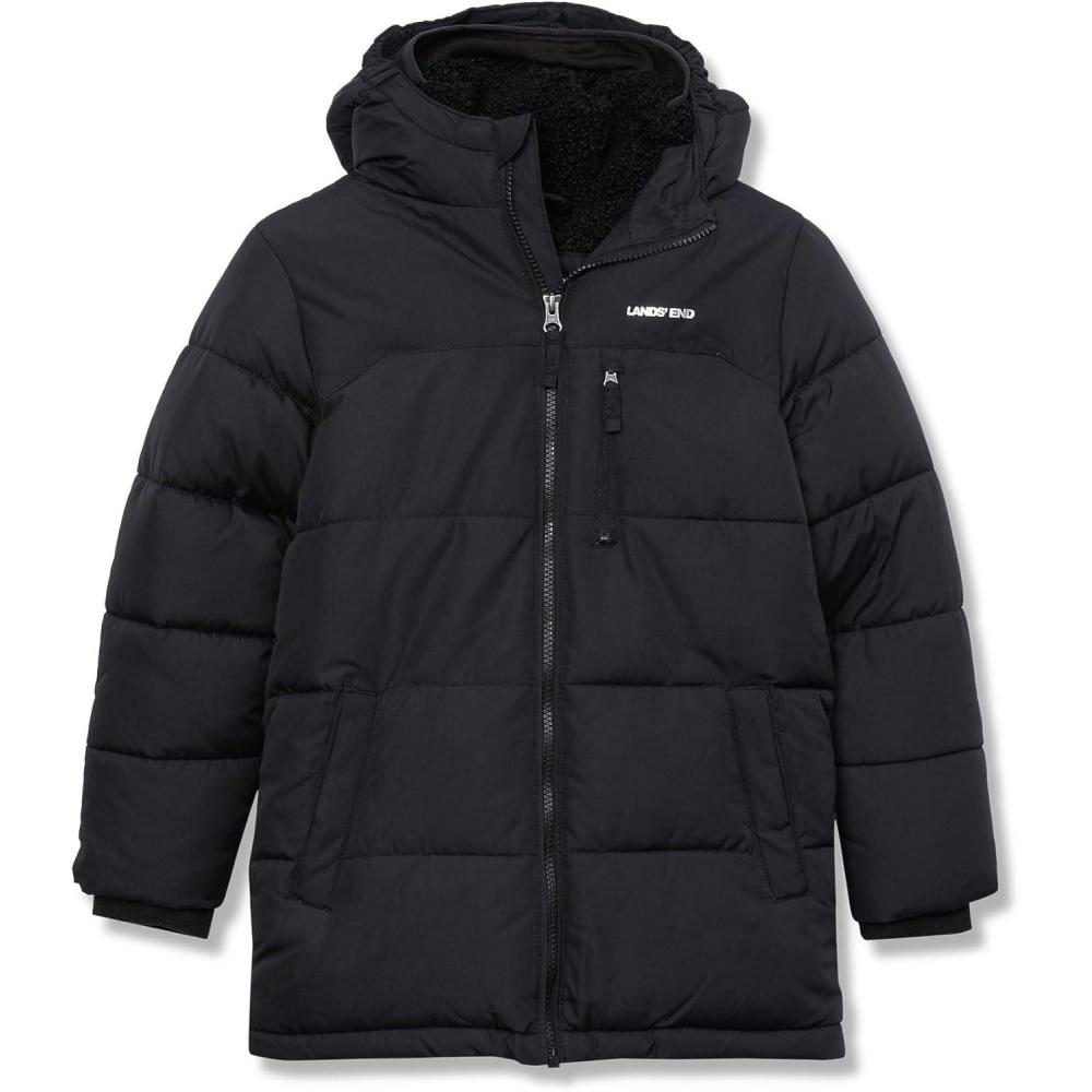 imageLands End Boys Water Resistant Sherpa Lined CoatBlack