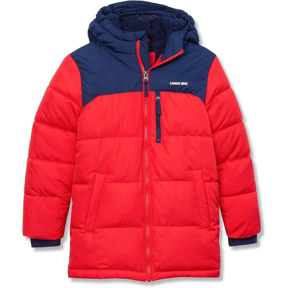 imageLands End Boys Water Resistant Sherpa Lined CoatFiery RedMedieval Blue
