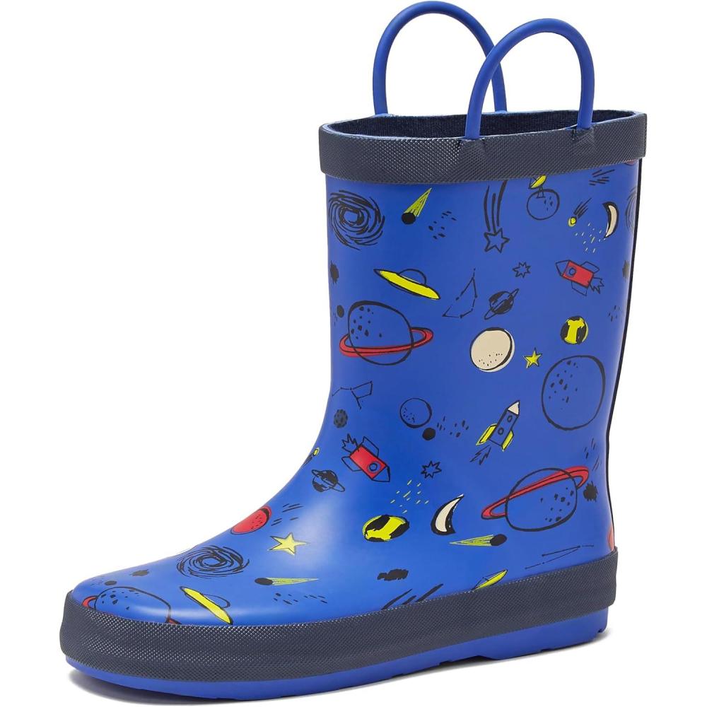 imageLands End Boys and Girls Waterproof Boots Kids and Toddler Rain Boots  Girls and Boys Rubber Rain Boots Kids Size 5 Toddler to 7 Big Kid Slip On Girls and Boys Rain Boots with HandlesBlue Outer Space