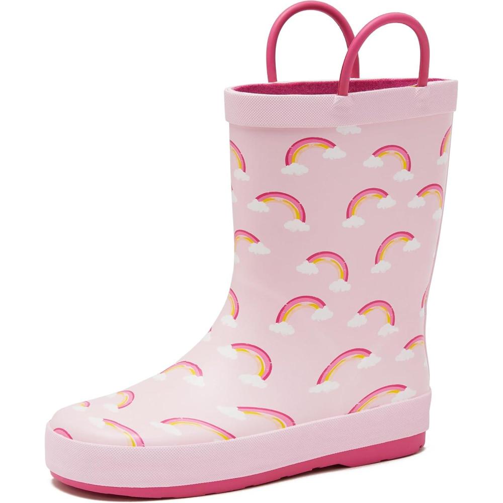 imageLands End Boys and Girls Waterproof Boots Kids and Toddler Rain Boots  Girls and Boys Rubber Rain Boots Kids Size 5 Toddler to 7 Big Kid Slip On Girls and Boys Rain Boots with HandlesPink Rainbows