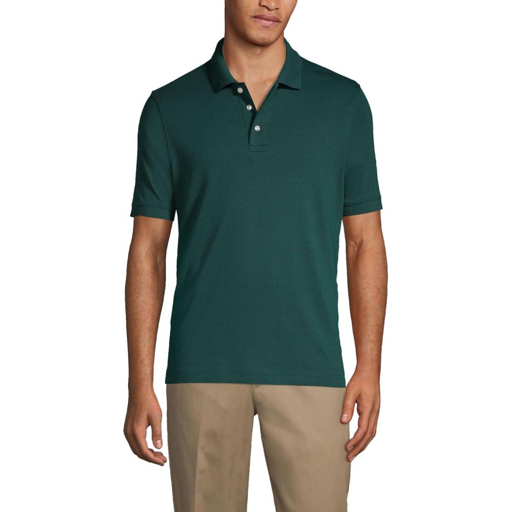 imageLands End Essentials Mens Long Sleeve All Day Comfort Polo Shirt  100 Cotton Wont Shrink Pill FadeEvergreen