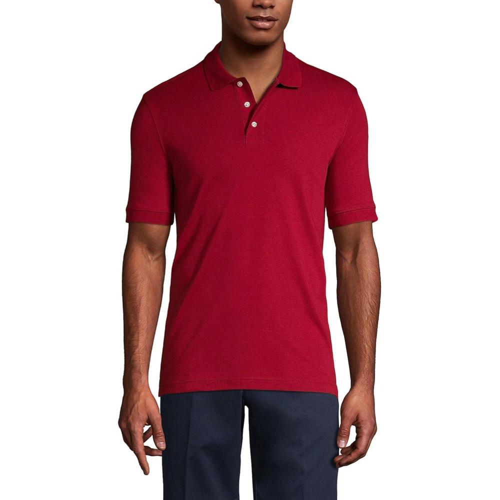imageLands End Essentials Mens Long Sleeve All Day Comfort Polo Shirt  100 Cotton Wont Shrink Pill FadeGarnet