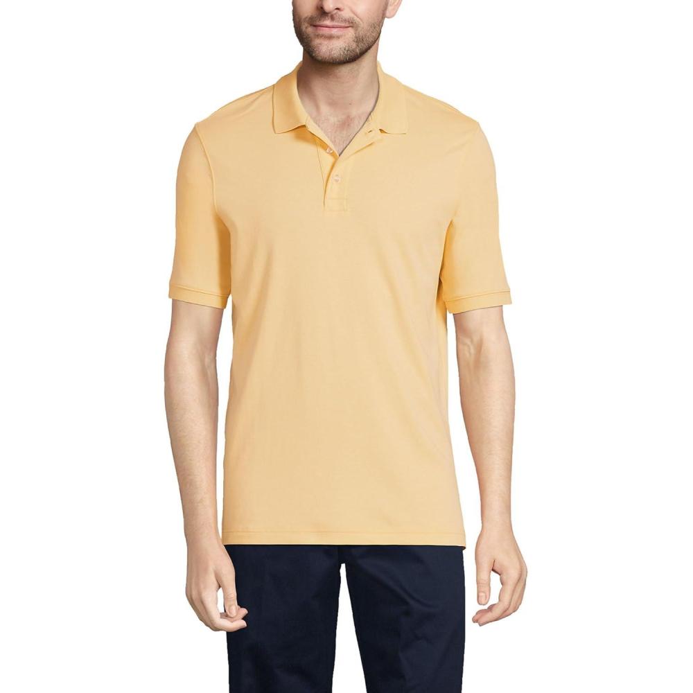 imageLands End Essentials Mens Long Sleeve All Day Comfort Polo Shirt  100 Cotton Wont Shrink Pill FadeMaize