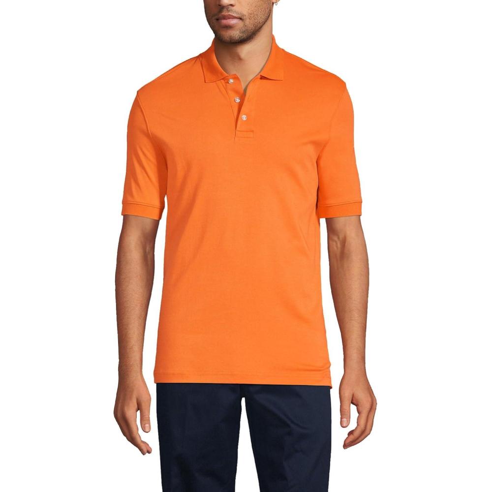 imageLands End Essentials Mens Long Sleeve All Day Comfort Polo Shirt  100 Cotton Wont Shrink Pill FadeOrange Spice