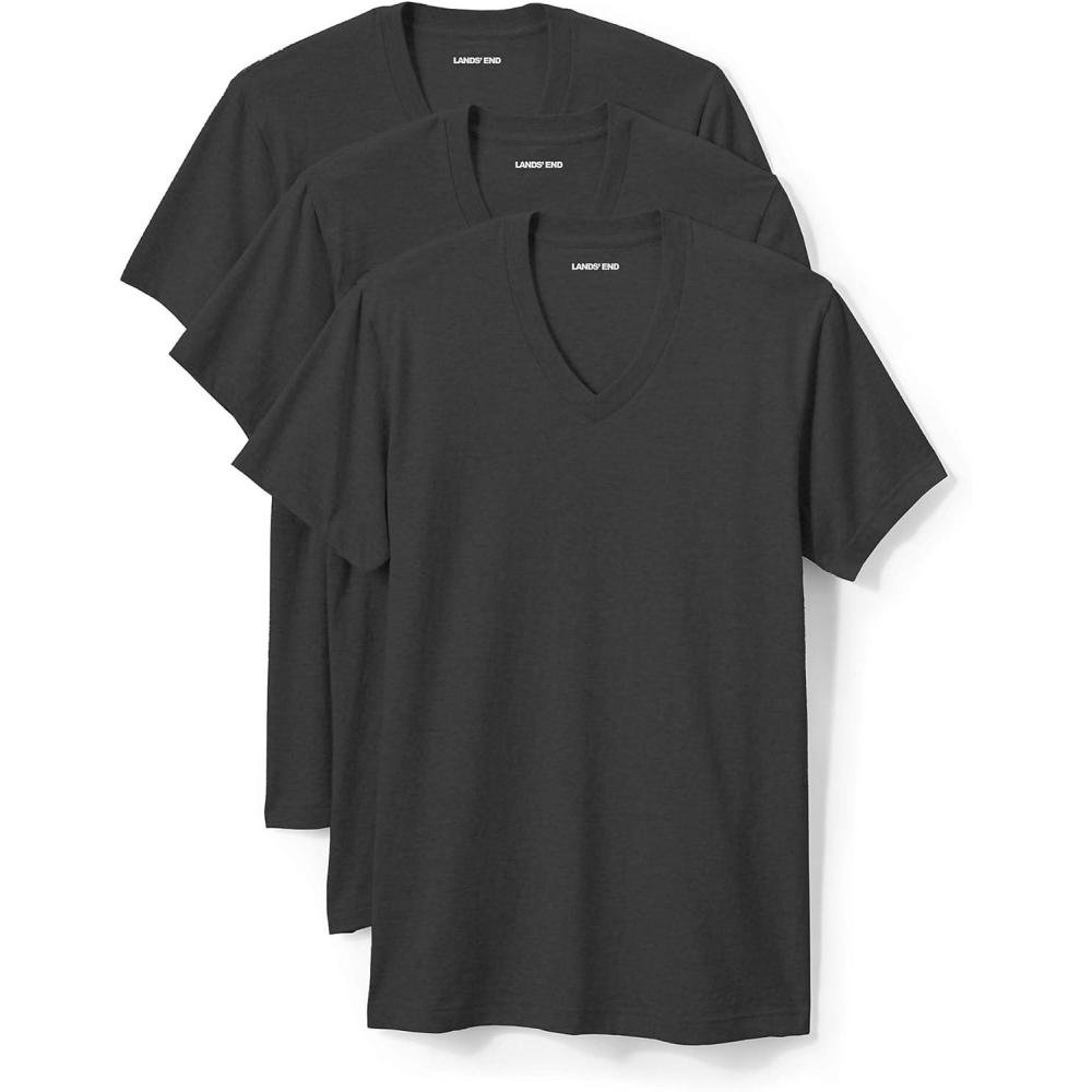 imageLands End Essentials Mens VNeck TShirt 3 Pack  Premium Cotton Tee Casual Regular FitBlack