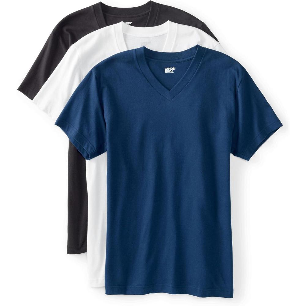 imageLands End Essentials Mens VNeck TShirt 3 Pack  Premium Cotton Tee Casual Regular FitMulti 3 Pack