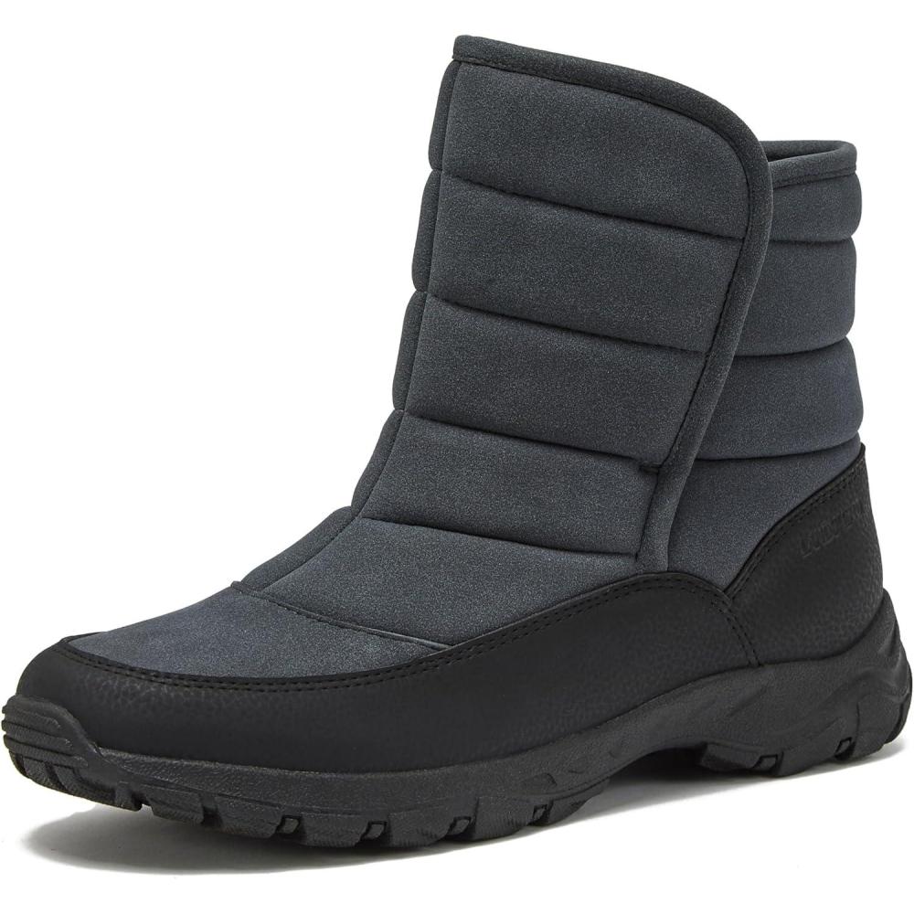 imageLands End Expedition Quilted Slip On Mens Snow Boots Insulated Winter Boots for Men Waterproof with Hook ampamp Loop Closure Medium or Wide Width Winter Shoes Size 8 to 13Dark Grey