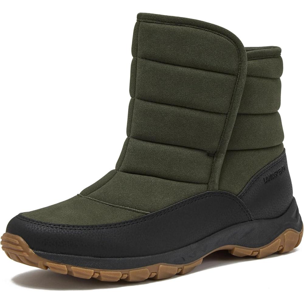 imageLands End Expedition Quilted Slip On Mens Snow Boots Insulated Winter Boots for Men Waterproof with Hook ampamp Loop Closure Medium or Wide Width Winter Shoes Size 8 to 13Dark Green