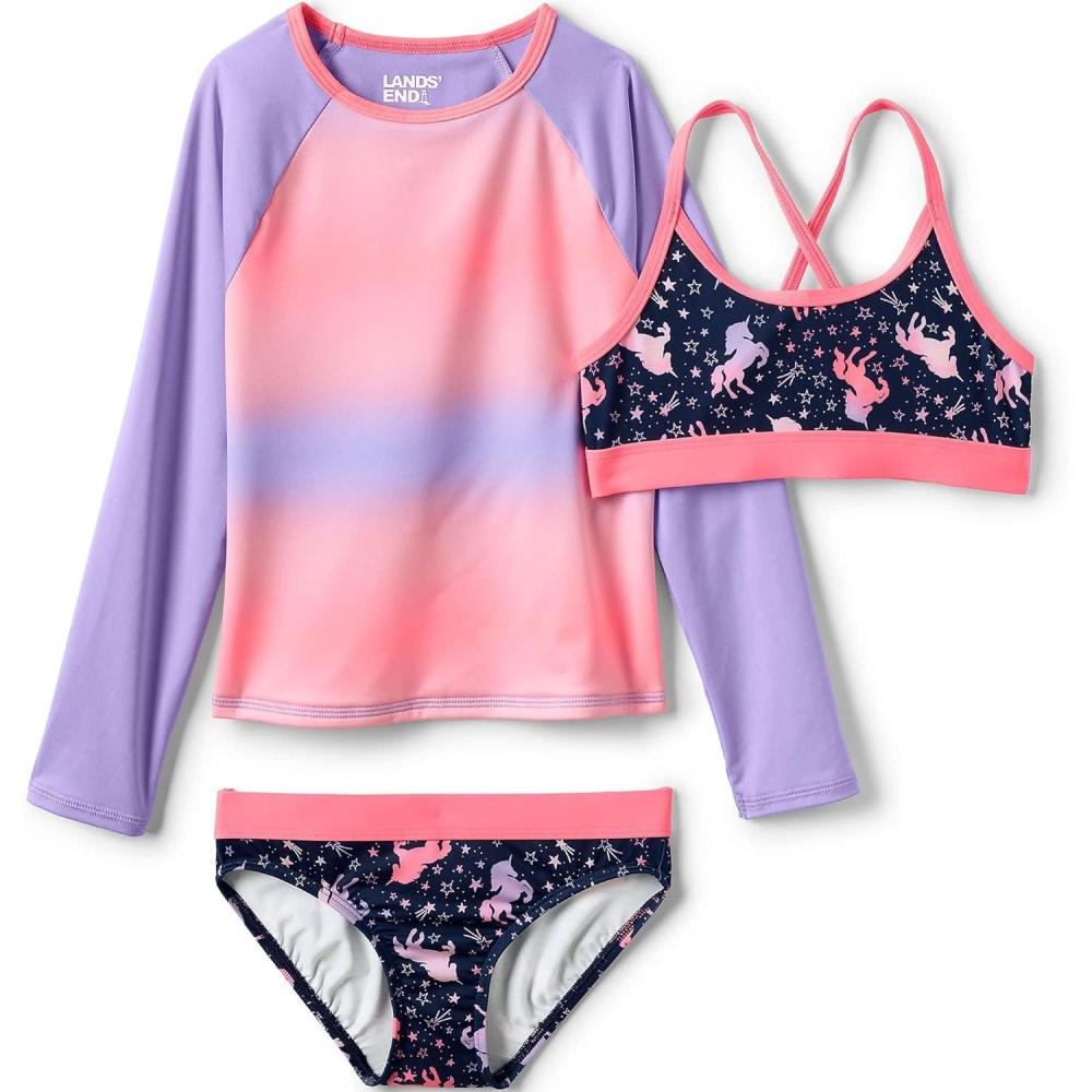 imageLands End G LS 3 Piece Rash Guard Set Primo Pink Tie Dye Stripe Kids 4
