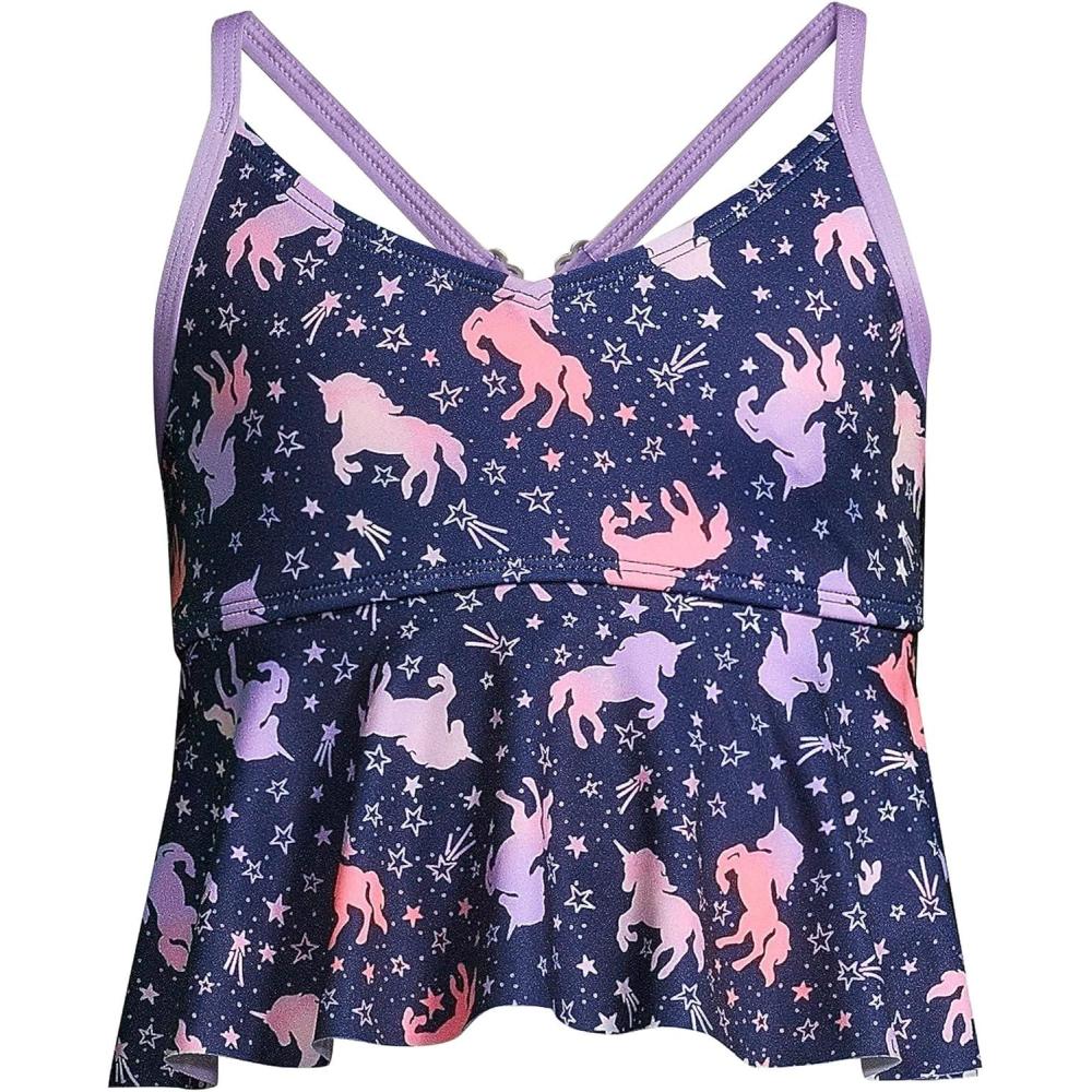 imageLands End G Ruffle Tankini Top Deep Sea Navy Unicorns Kids 10