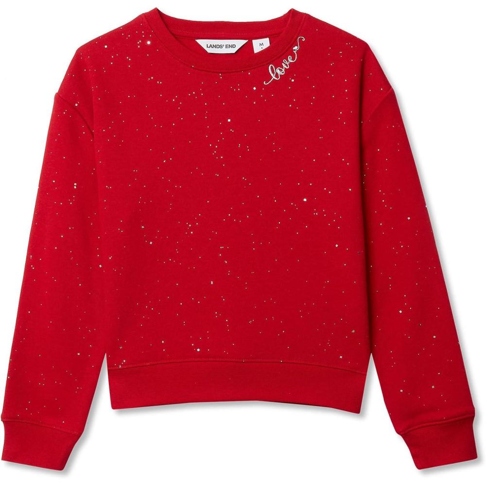 imageLands End Girls Crew Neck Embroidered SweatshirtApple Red Glitter