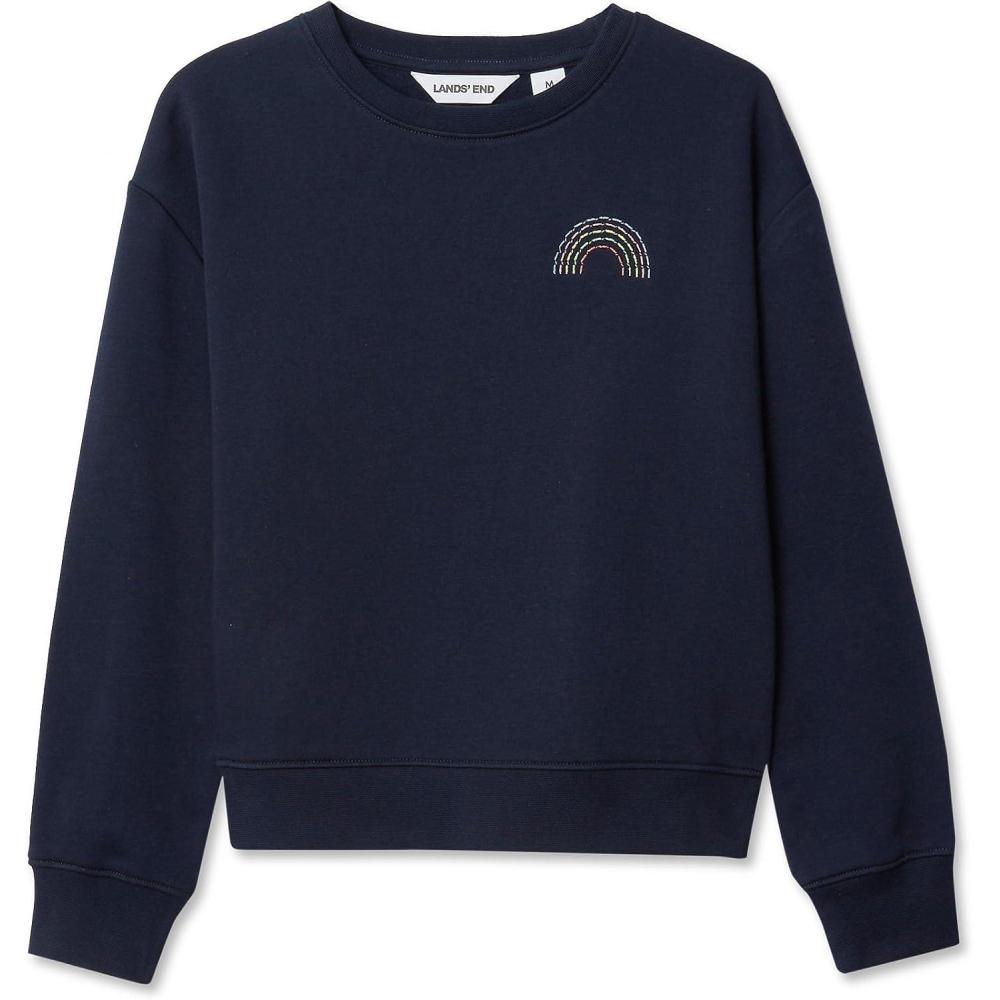 imageLands End Girls Crew Neck Embroidered SweatshirtClassic Navy Rainbow