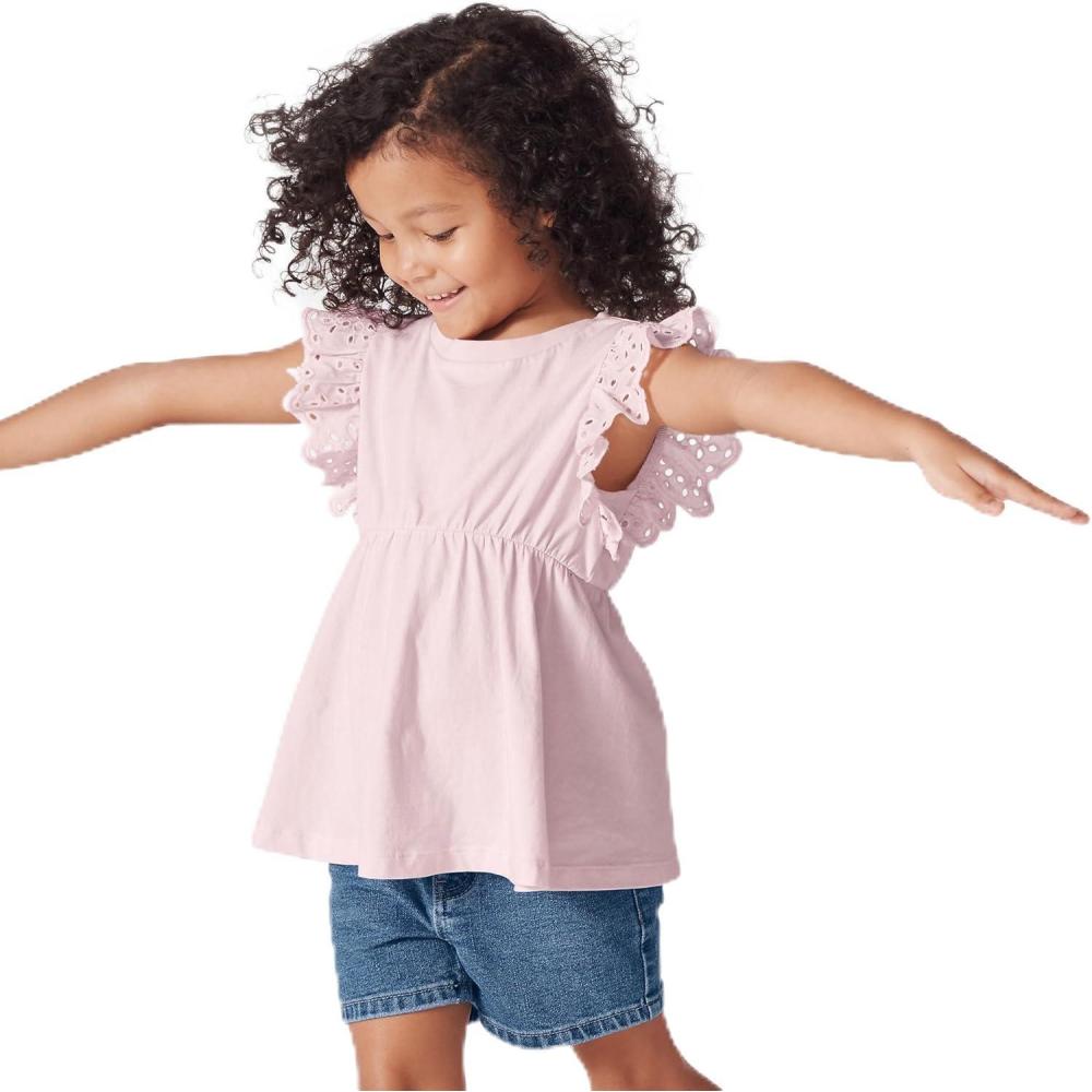 imageLands End Girls Flutter Sleeve Tiered Peasant TopFairy Tale Pink