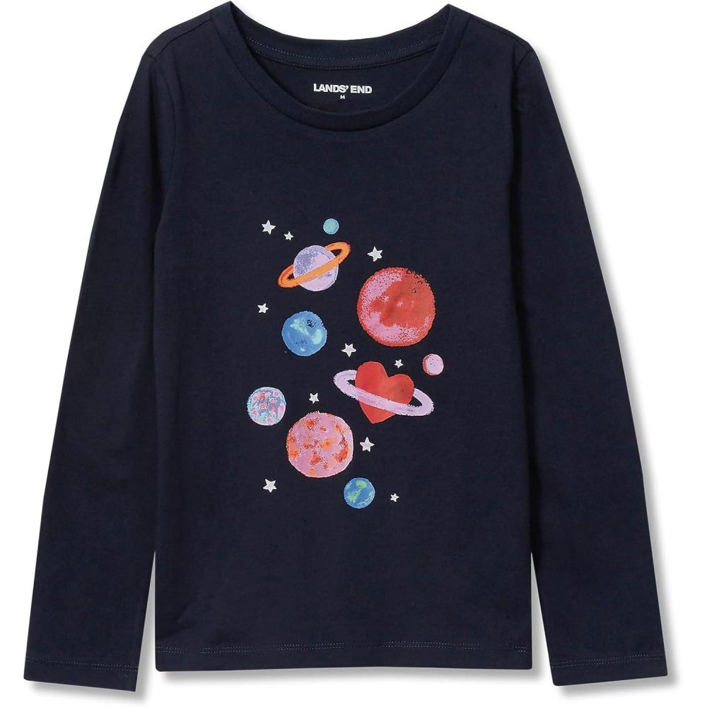 imageLands End Girls Graphic Tee ShirtClassic Navy Planets