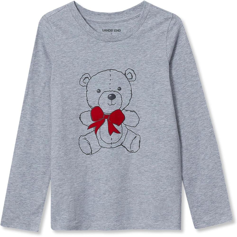 imageLands End Girls Graphic Tee ShirtGray Heather Teddy Bear