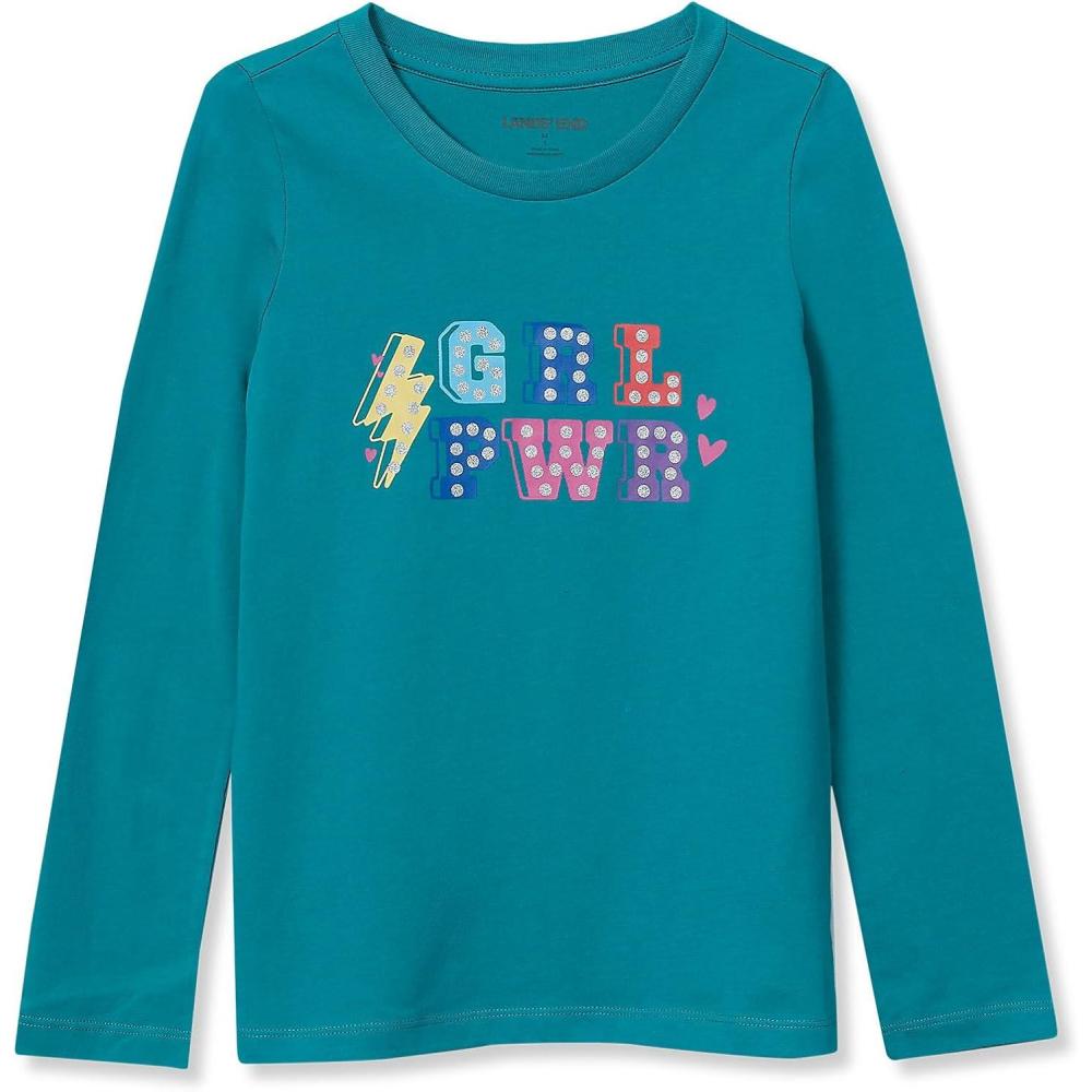 imageLands End Girls Graphic Tee ShirtPeacock Girl Power