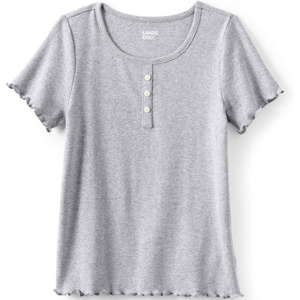 imageLands End Girls Short Sleeve Ribbed Henley TShirtGray Heather