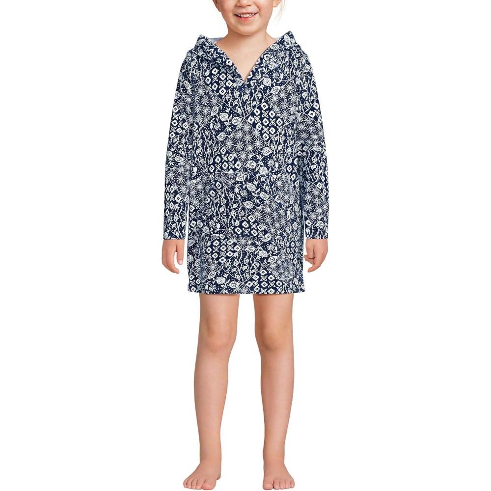 imageLands End Girls Terry Pullover CoverupDeep Sea Navy Floral Mix