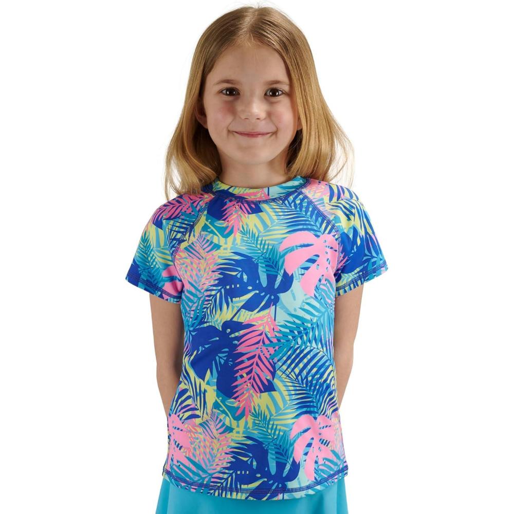 imageLands End Kids Boys and Girls Swimwear UPF 50 Short Sleeve Rash Guard Shirt XXSXLBlue