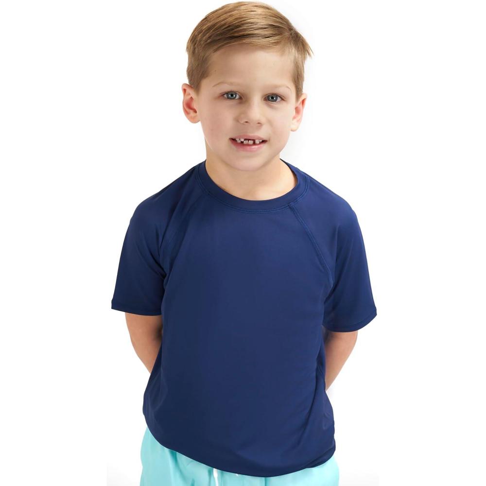 imageLands End Kids Boys and Girls Swimwear UPF 50 Short Sleeve Rash Guard Shirt XXSXLDeep Sea Navy 1
